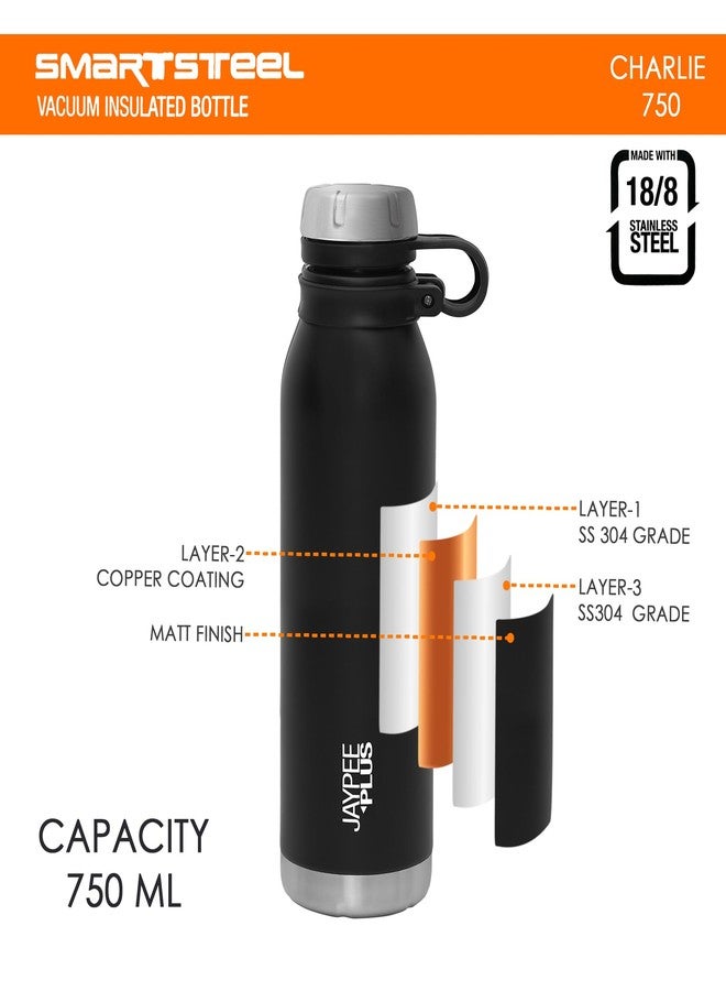 جايبي بلس زجاجة مياه جاي بي بلس تشارلي من الفولاذ المقاوم للصدأ، زجاجة مياه ساخنة وباردة تدوم لساعات طويلة | مانعة للتسرب | زجاجة للمكتب | زجاجة للنادي الرياضي | زجاجة للمشي لمسافات طويلة | زجاجة للرحلات | زجاجة للسفر 750 مل، أسود - Image 5